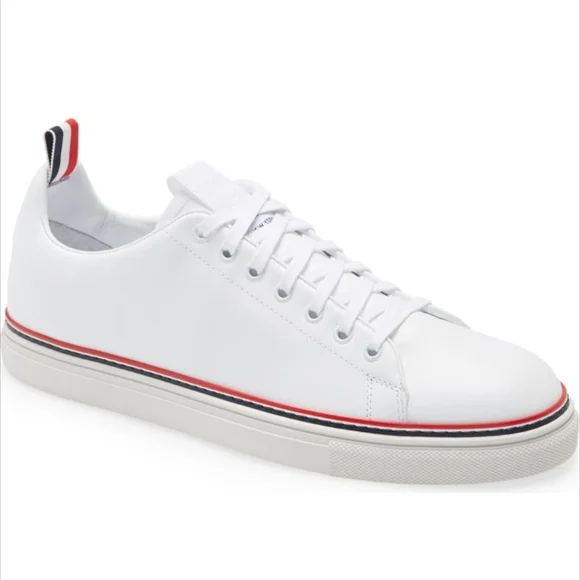 [Thom Browne] White Vitello Calf Tennis Sneakers Sz 38 - Picture 2 of 14